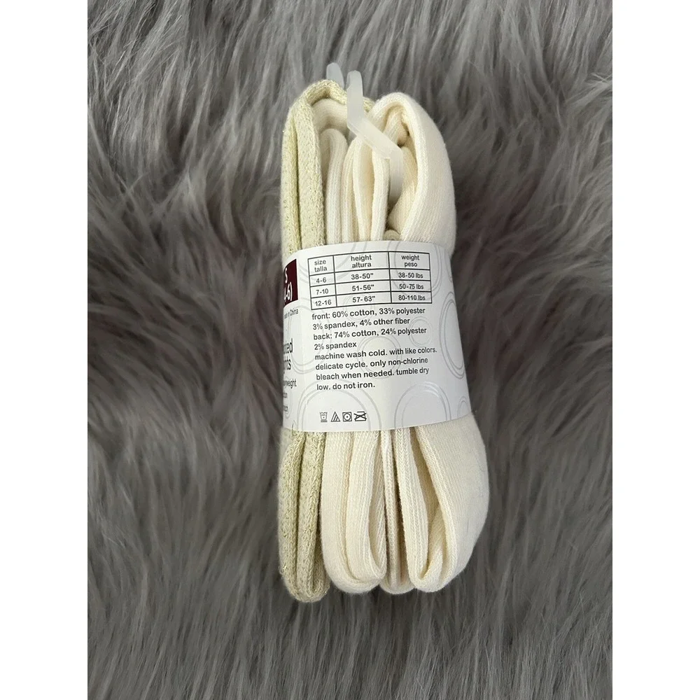 Wonder Nation Footed Tights Girls Size Small 4-6 2 Pack White Gold Dress Bottoms